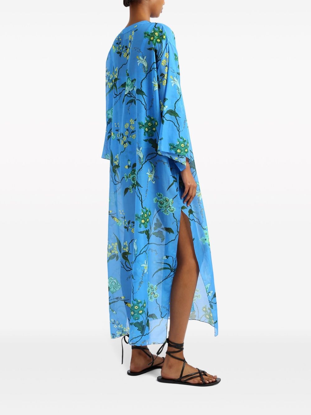 Shop Erdem Floral-print Cover-up Dress In Blue