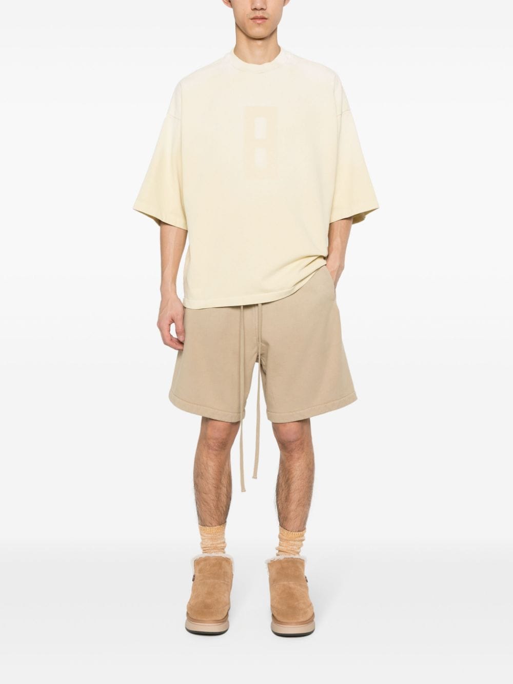 Shop Fear Of God Logo Tag Cotton Shorts In Neutrals
