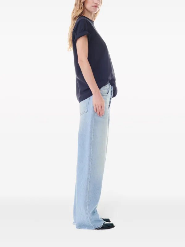 Tシャツ・カットソー GANNI Women Tops T4073 BLUE GANNI logo-embellished Cotton T-shirt | Blue | FARFETCH