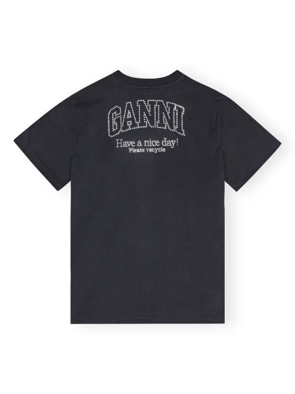 Ganni ガニー Black T-Shirt with Round Neck and Maxi Logo GANNI logo-embellished Cotton T-shirt | Blue | FARFETCH JO
