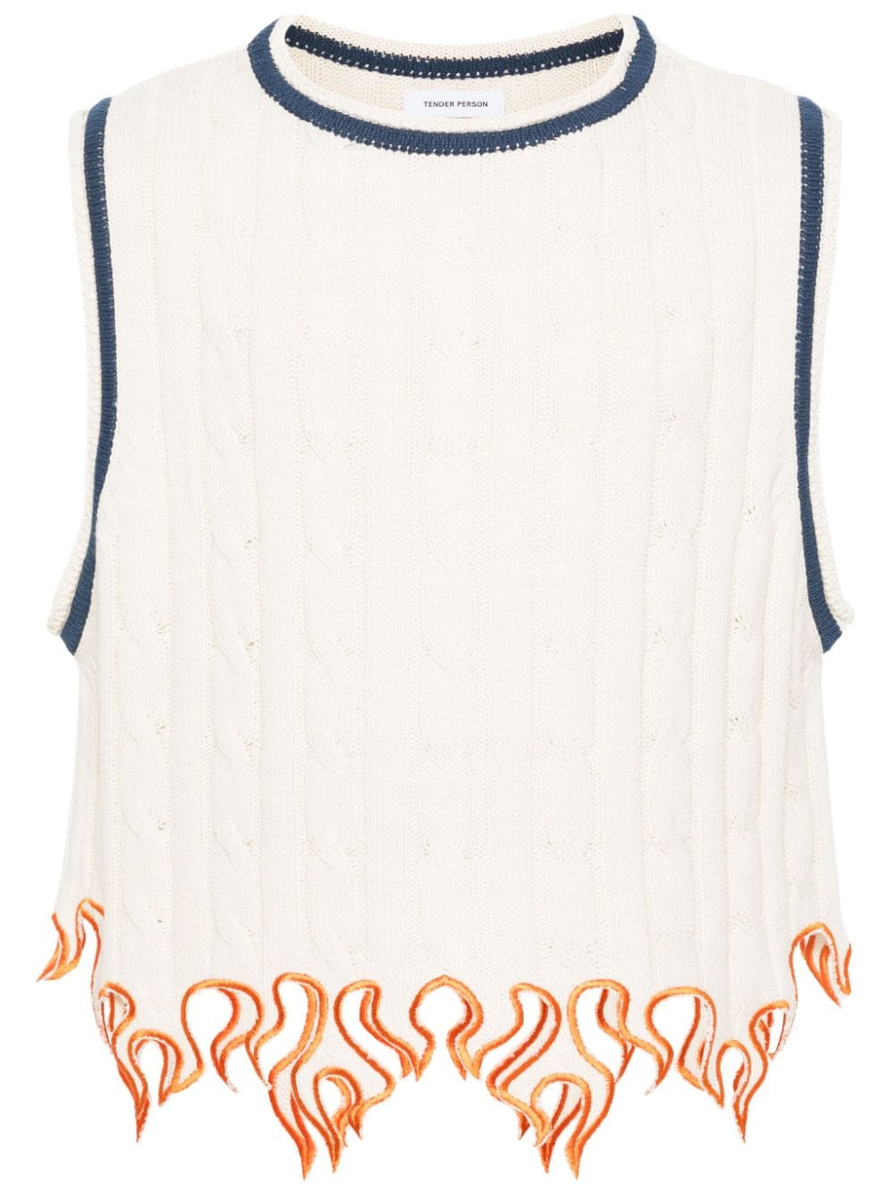 Tender Person Contrast Cable-knit Vest In White
