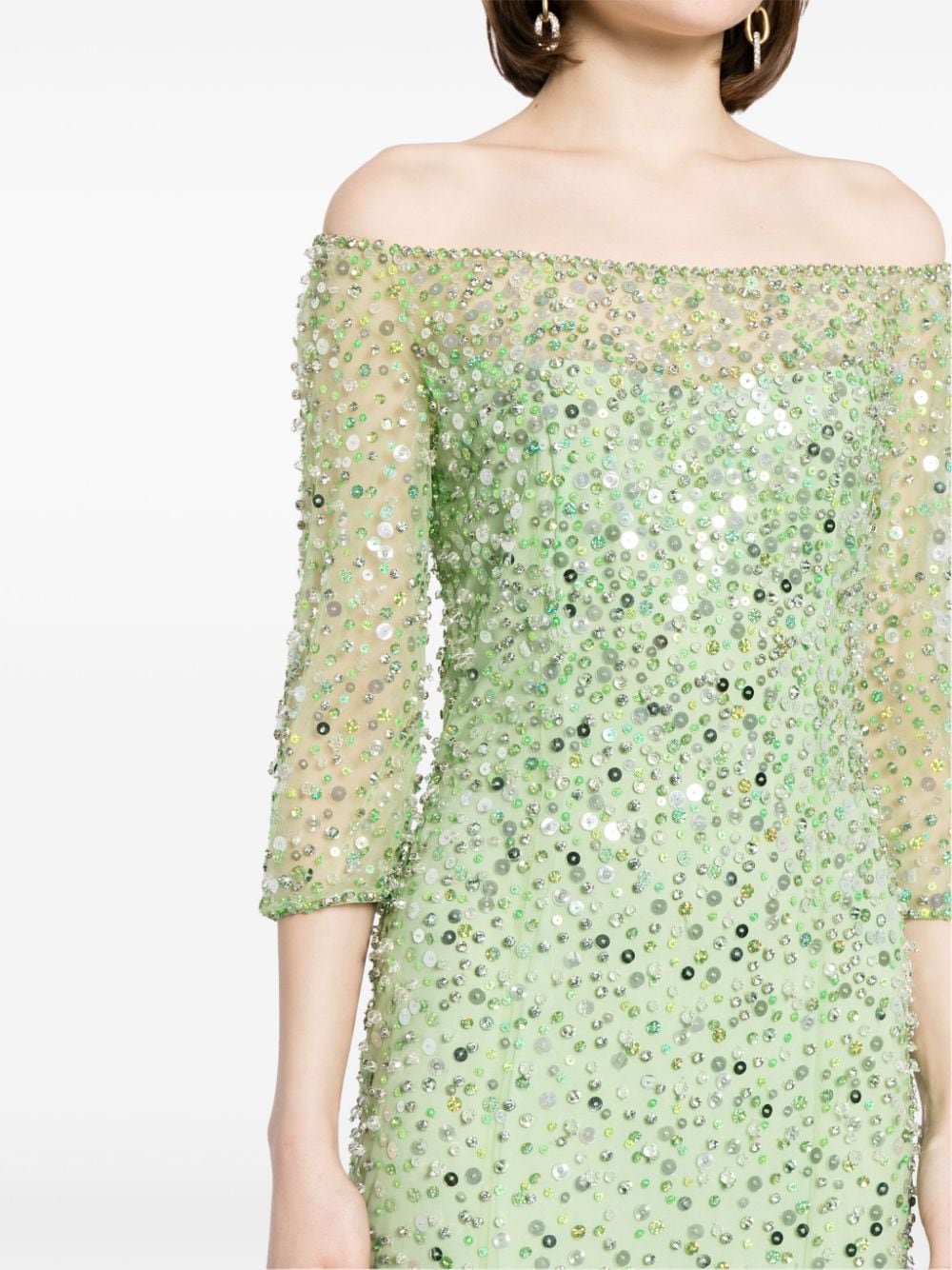 Shop Jenny Packham Lantana Sequin-embellished Gown In Green