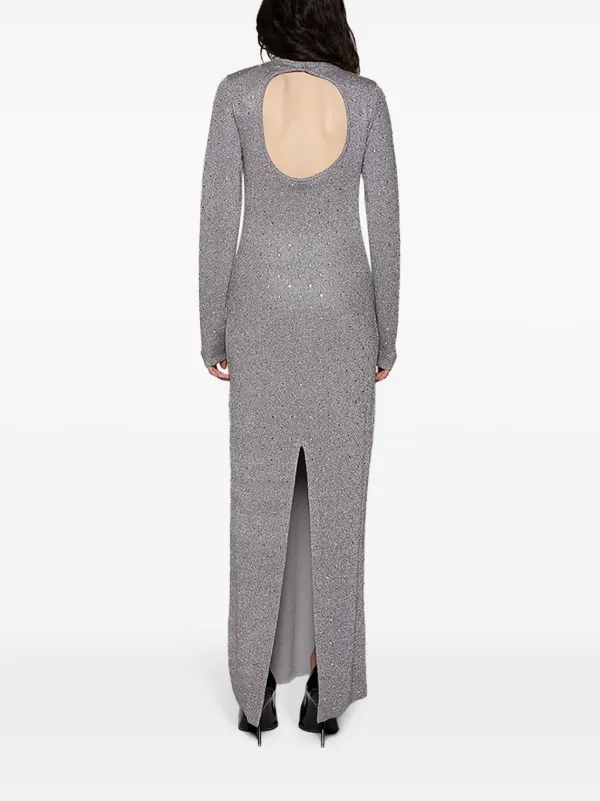 Rabanne rhinestone-embellished open-back Maxi Dress | Grey | FARFETCH GE