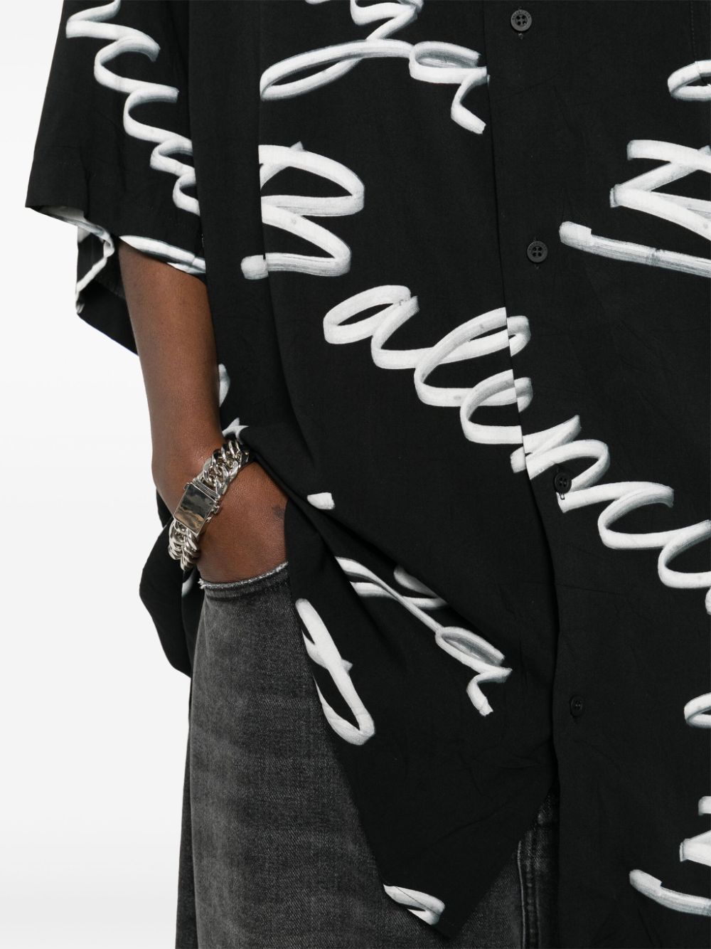 Balenciaga logo-print poplin shirt Zwart