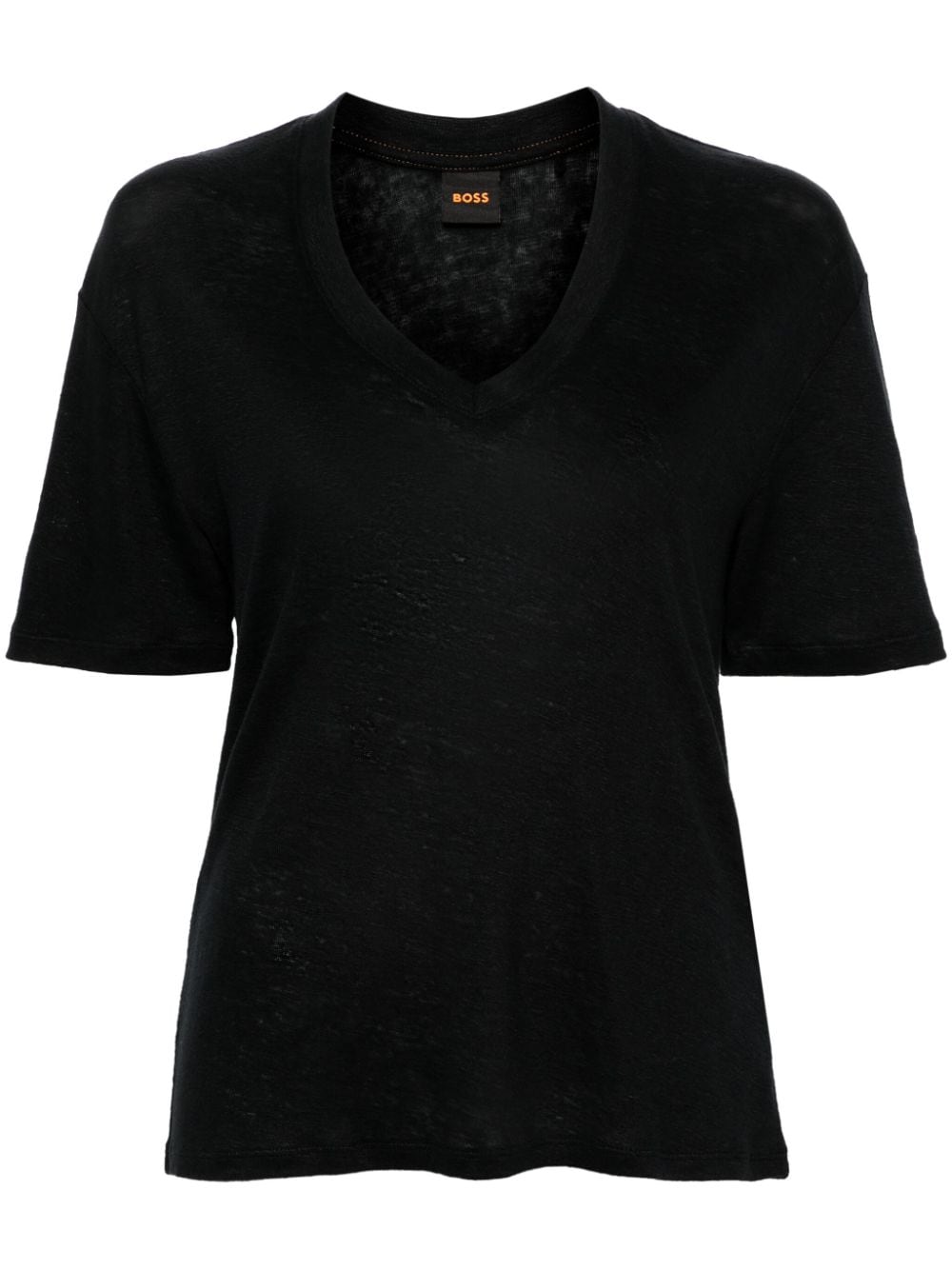 Hugo Boss V-neck Linen T-shirt In Black