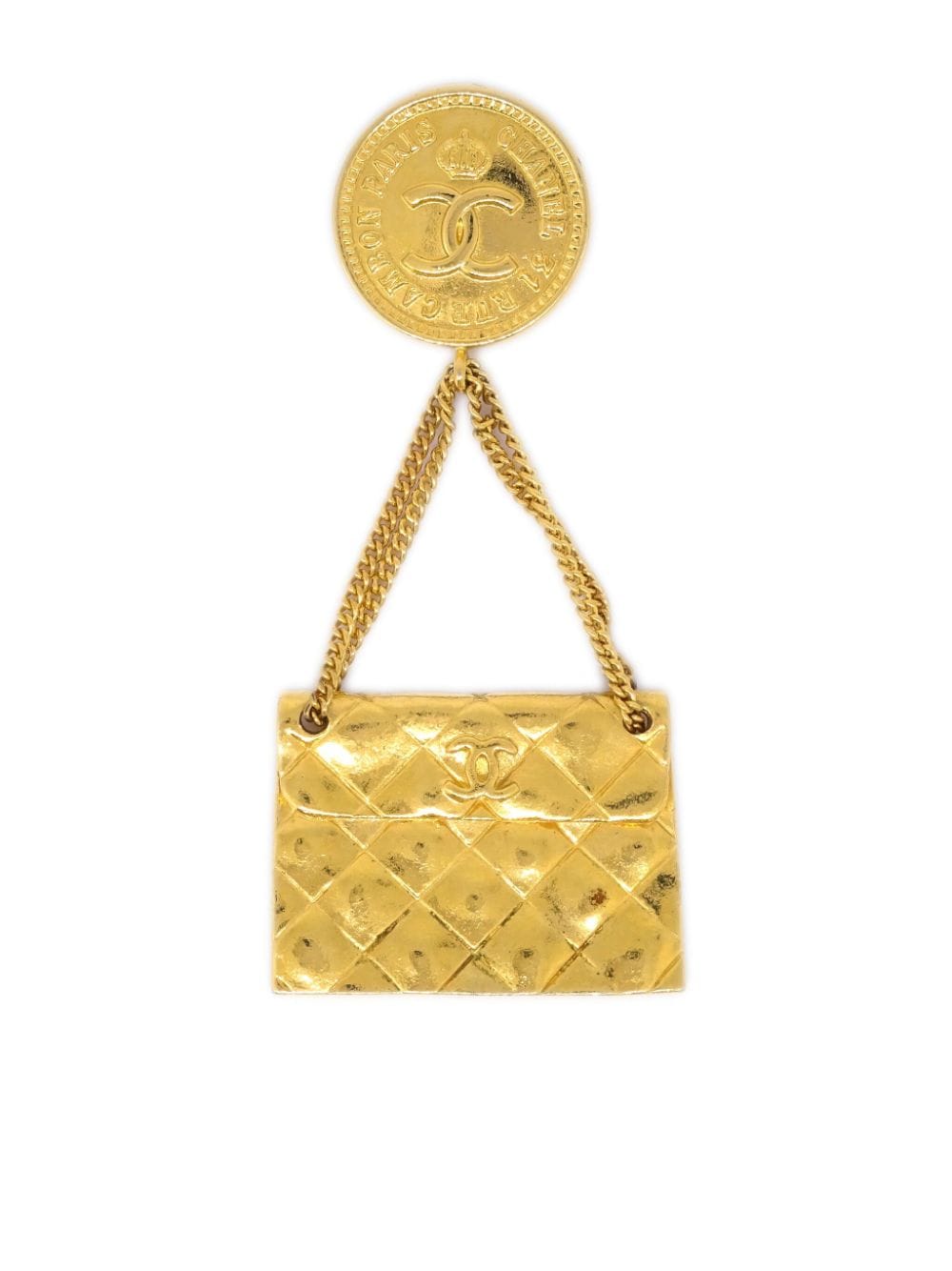 Pre-owned Chanel 1990 Classic Flap Bag Brooch In Gold