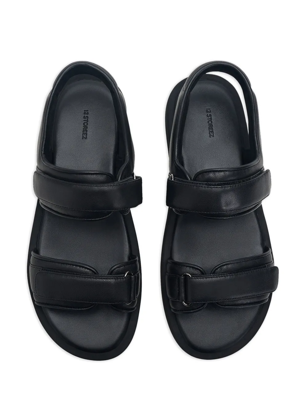 12 Storeez Touch-strap Leather Sandals In 黑色