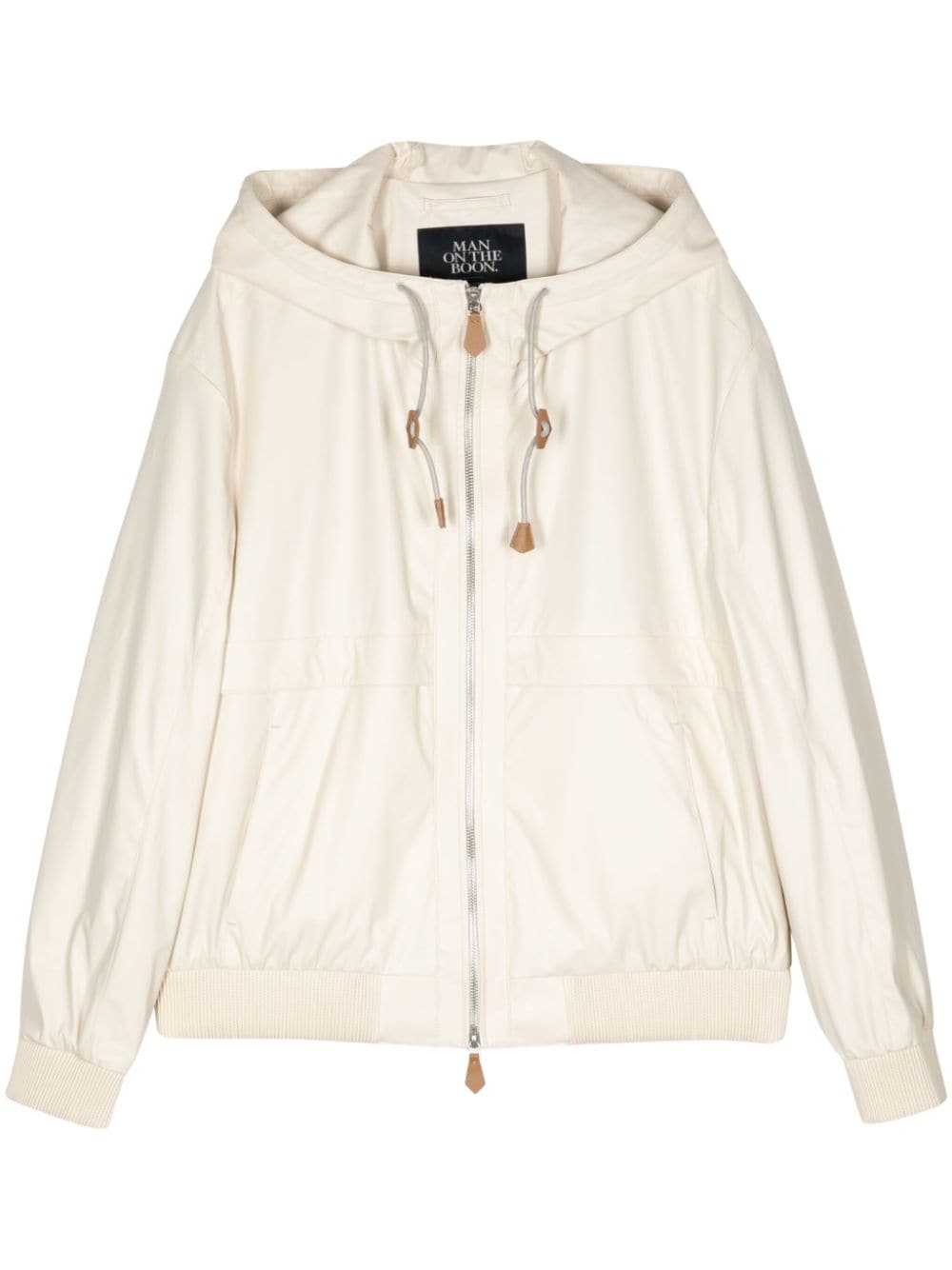 eco-leather hooded zip-up jacket