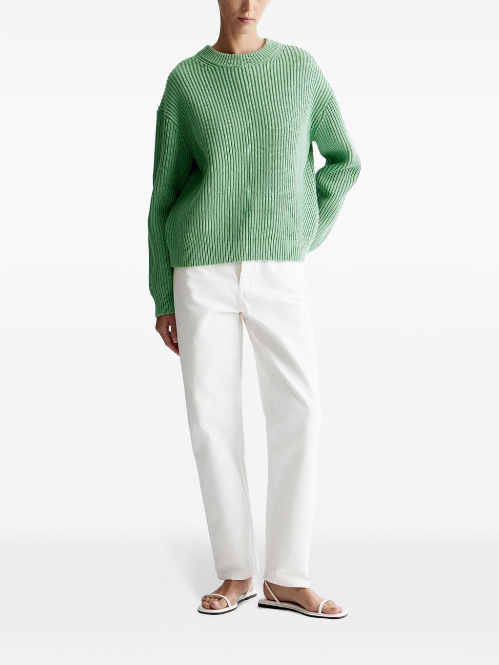Shop 12 Storeez Ribbed-knit Cotton Jumper In Green