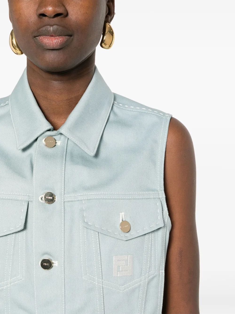 Shop Fendi Ff-motif Denim Gilet In Blue