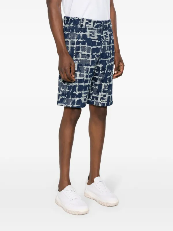 FENDI FF-distressed Denim Shorts | Blue | FARFETCH