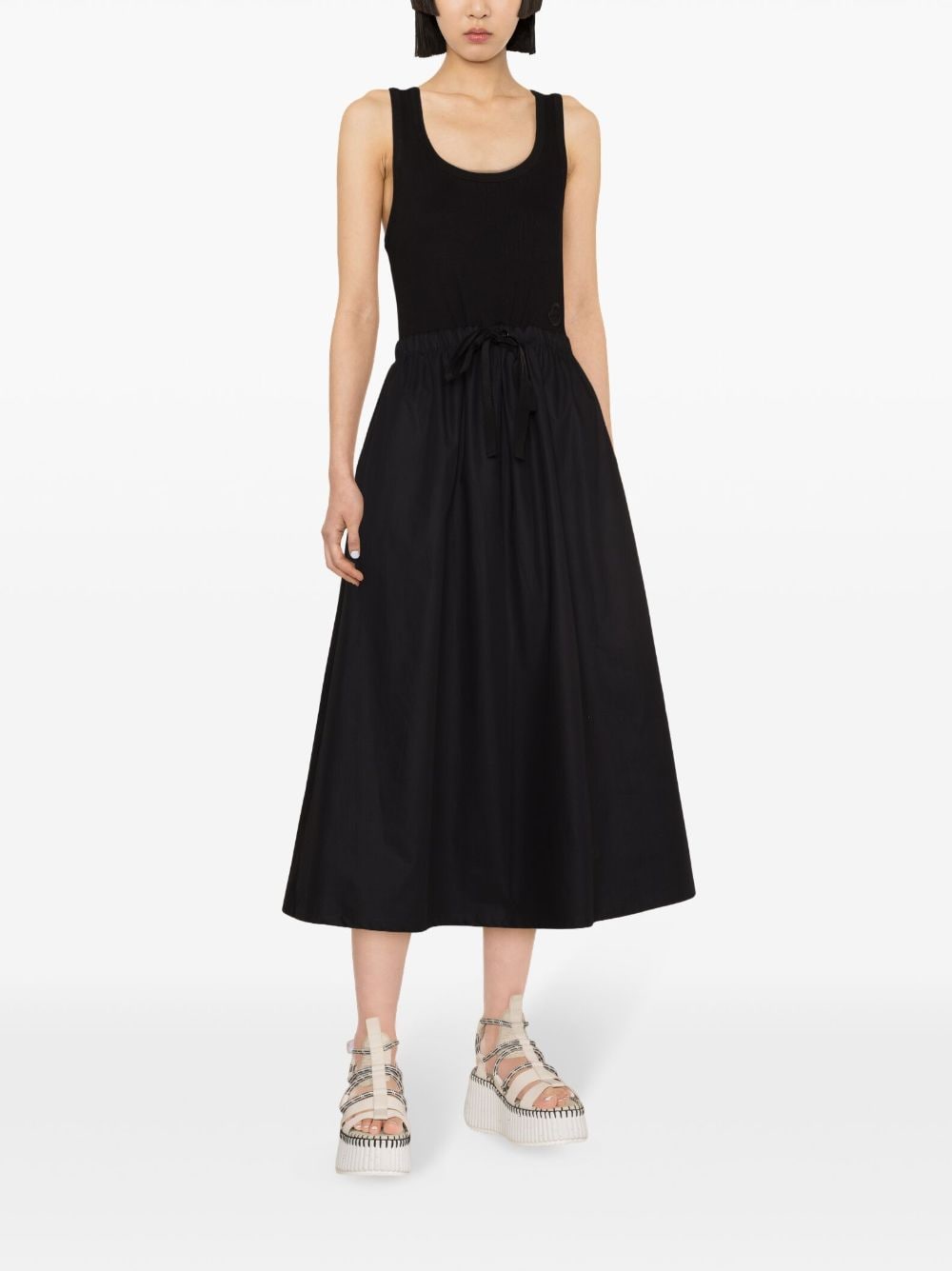 Shop Moncler Scoop-neck Midi Dress In Black