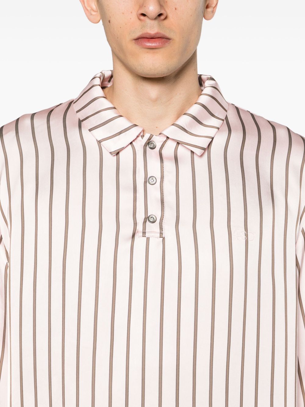 Shop 4sdesigns Striped Satin Polo Shirt In Pink