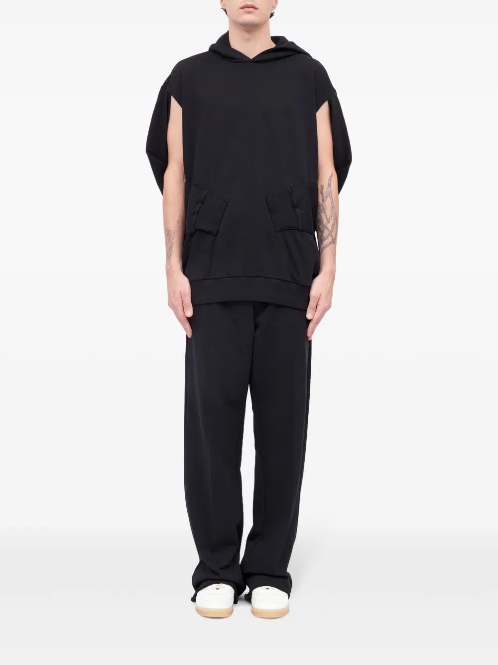 Shop Mm6 Maison Margiela Stitched-sleeves Hoodie In 黑色