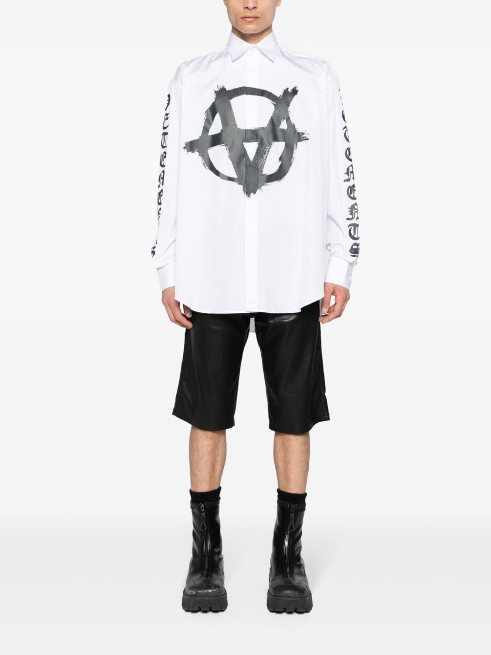 Shop Vetements Double Anarchy-print Cotton Shirt In White