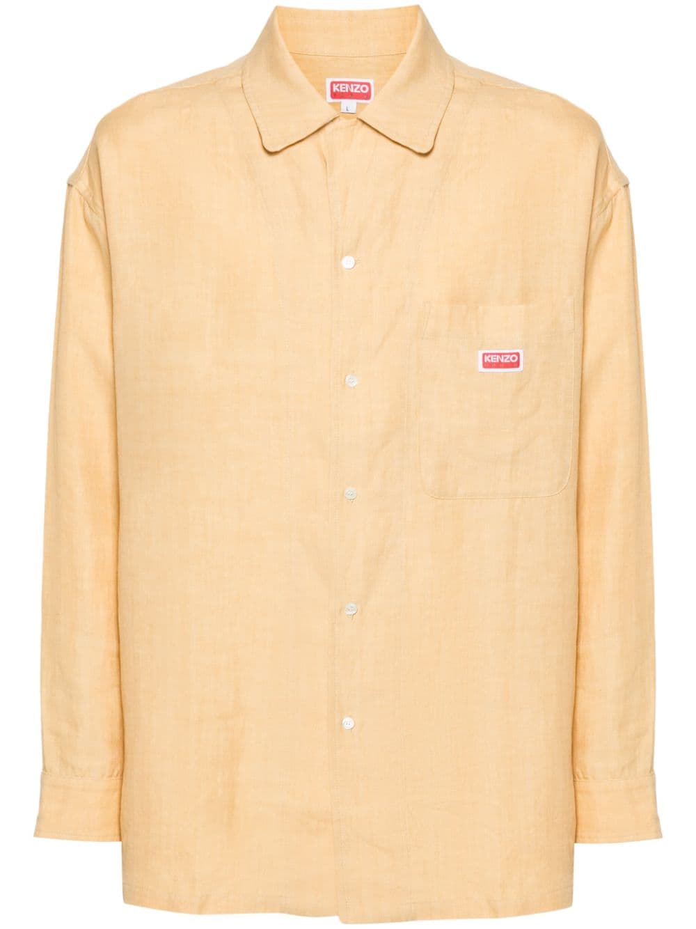 Kenzo Logo-appliqué Linen Oversized Shirt In Neutrals