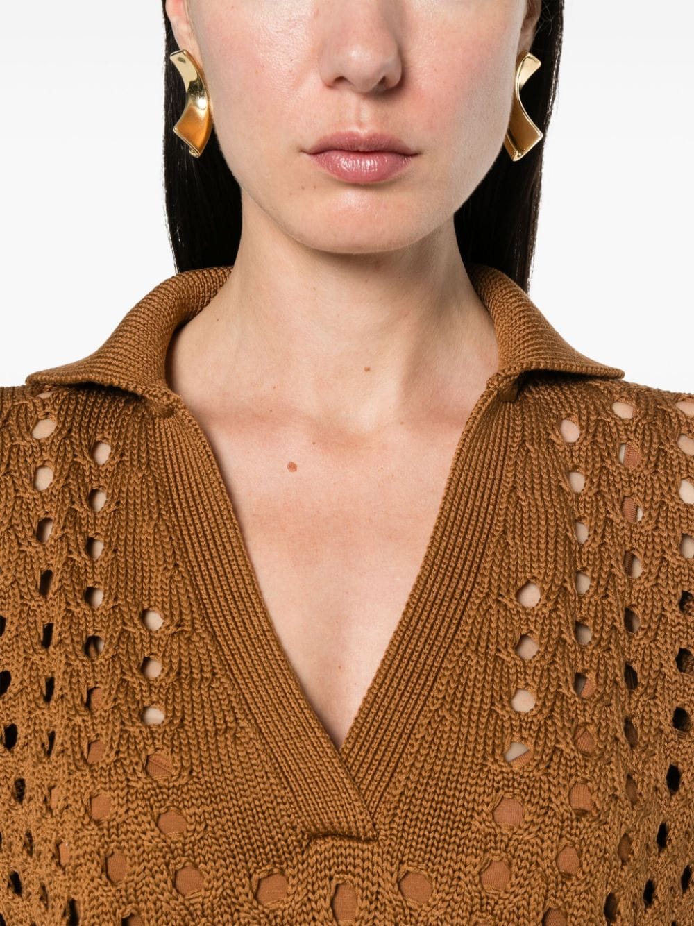 Shop Max Mara Urna Open-knit Mini Dress In Brown