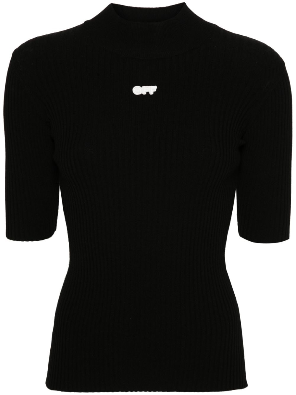 Off-white Appliqué-logo Ribbed-knit Top In Black