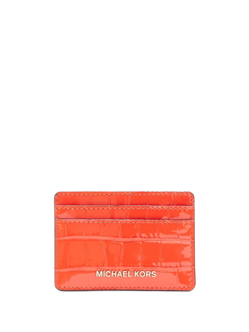 Michael Kors Leather Logo Card Holder In Orange
