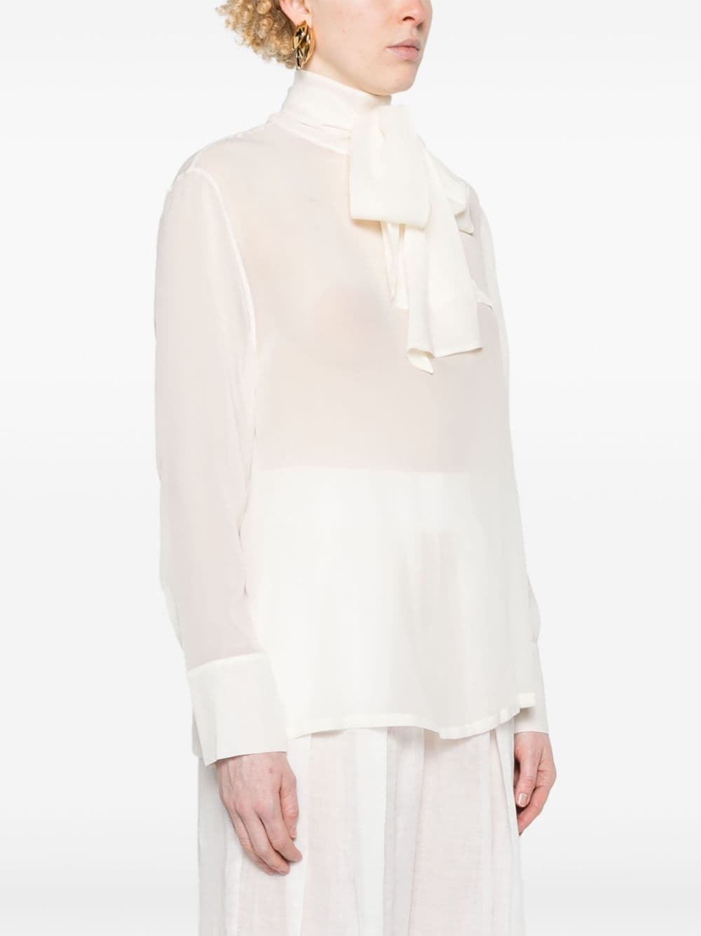 Shop Fabiana Filippi Tied-neck Sheer Blouse In White