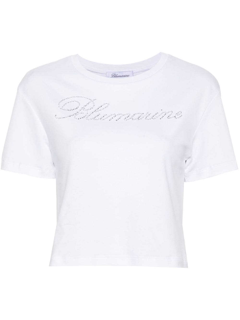 Blumarine Rhinestone Embellished Cotton T-shirt In White