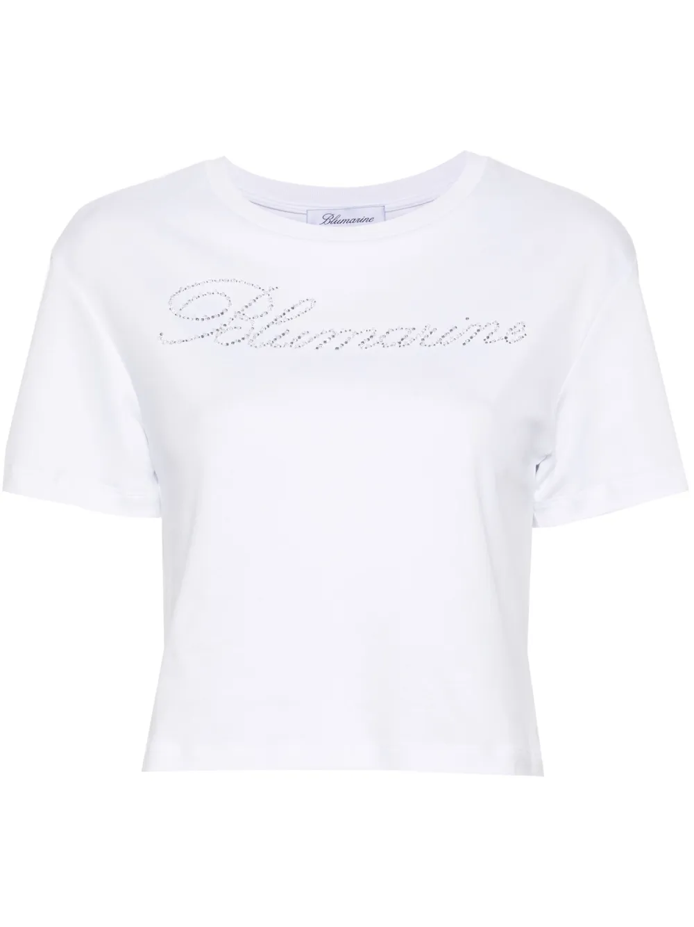 Blumarine Rhinestone Embellished Cotton T-shirt In White