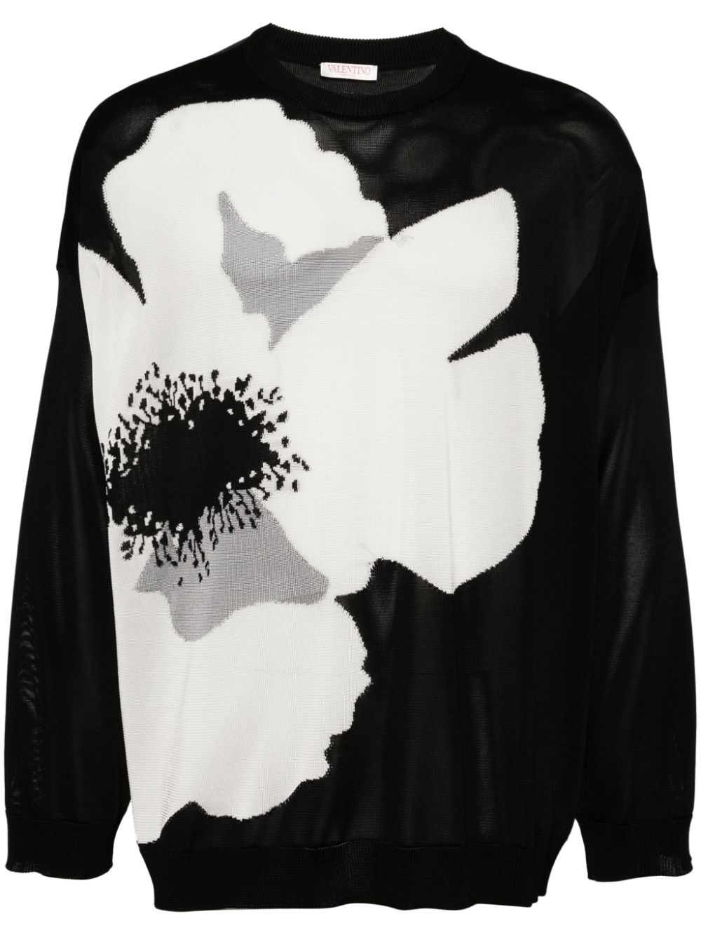 Valentino Flower-print Cotton-jersey Sweatshirt In Black