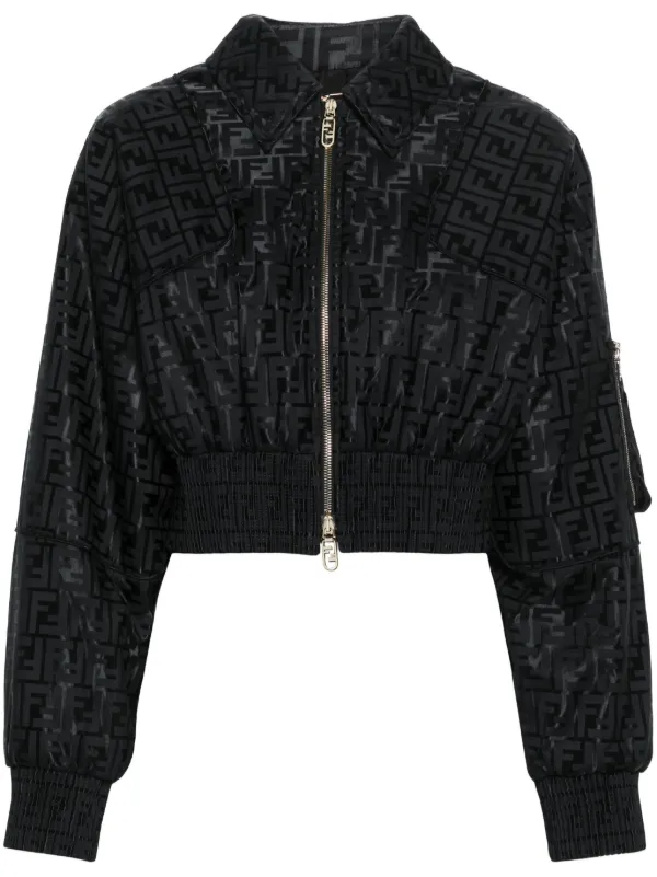 FENDI FF jacquard Padded Cropped Jacket Black FARFETCH IE