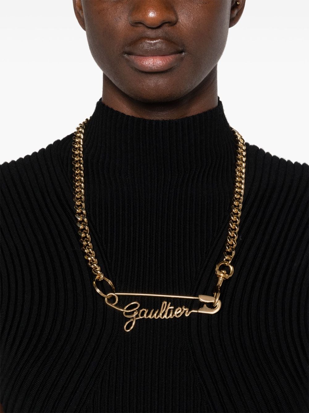 Shop Jean Paul Gaultier Gaultier Safety Pin Chain-link Necklace In Gold