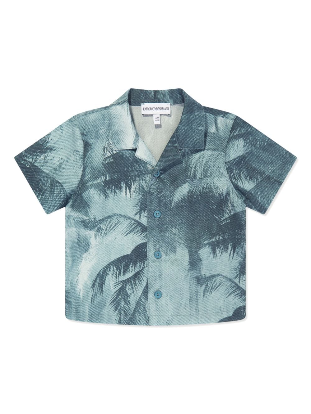 Emporio Armani Kids' Palm Tree-print Short-sleeve Shirt In Green