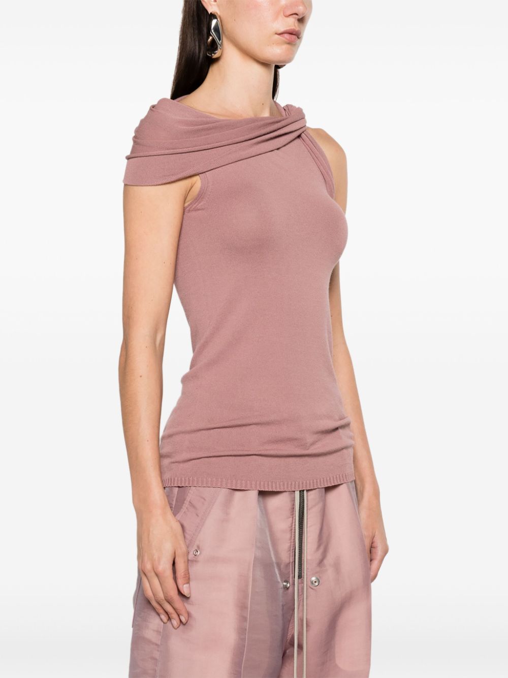 Shop Rick Owens Twisted-neckline Knitted Tank Top In 粉色