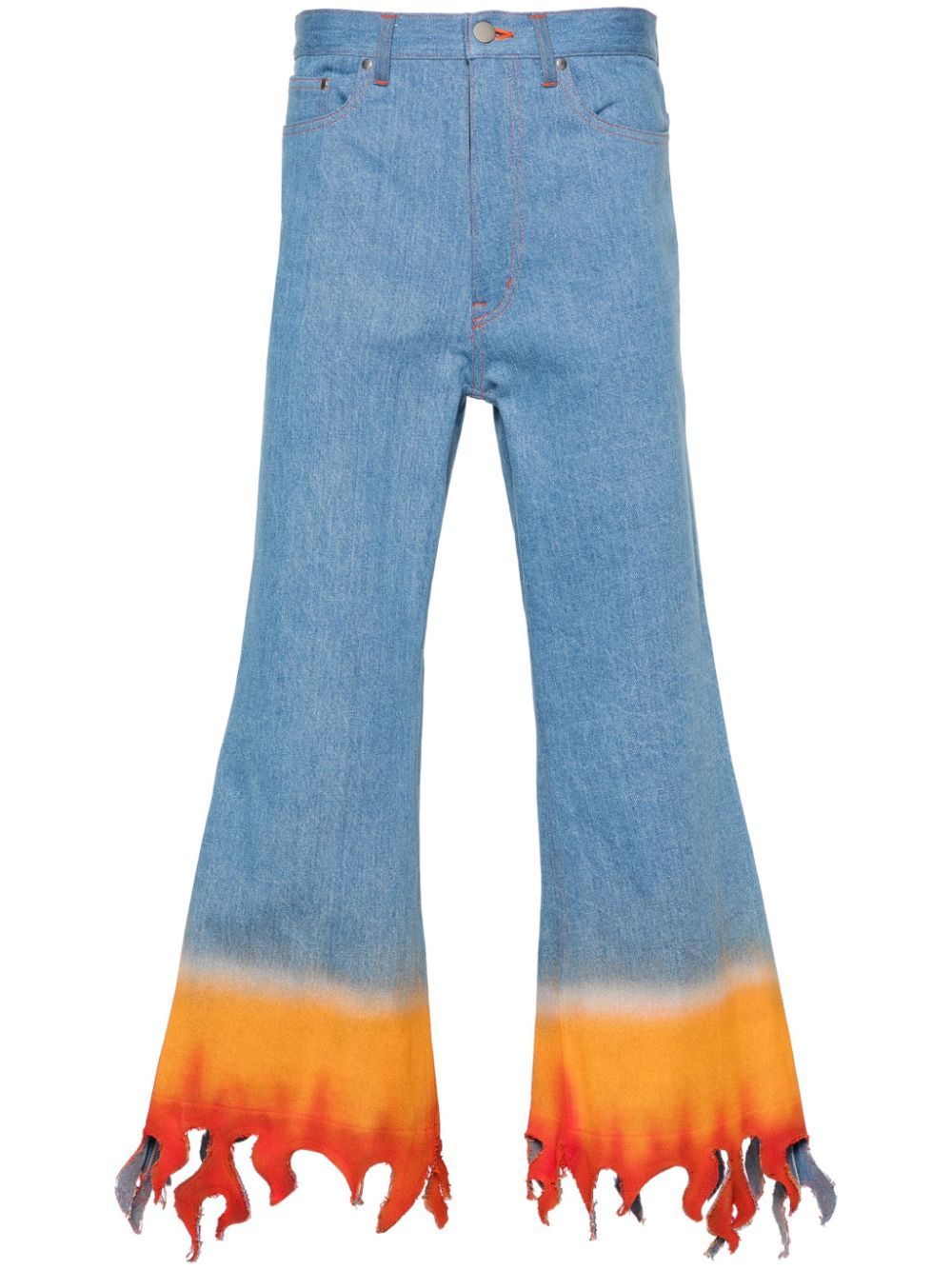 Shop Tender Person Flame-print Cotton Jeans In Blue
