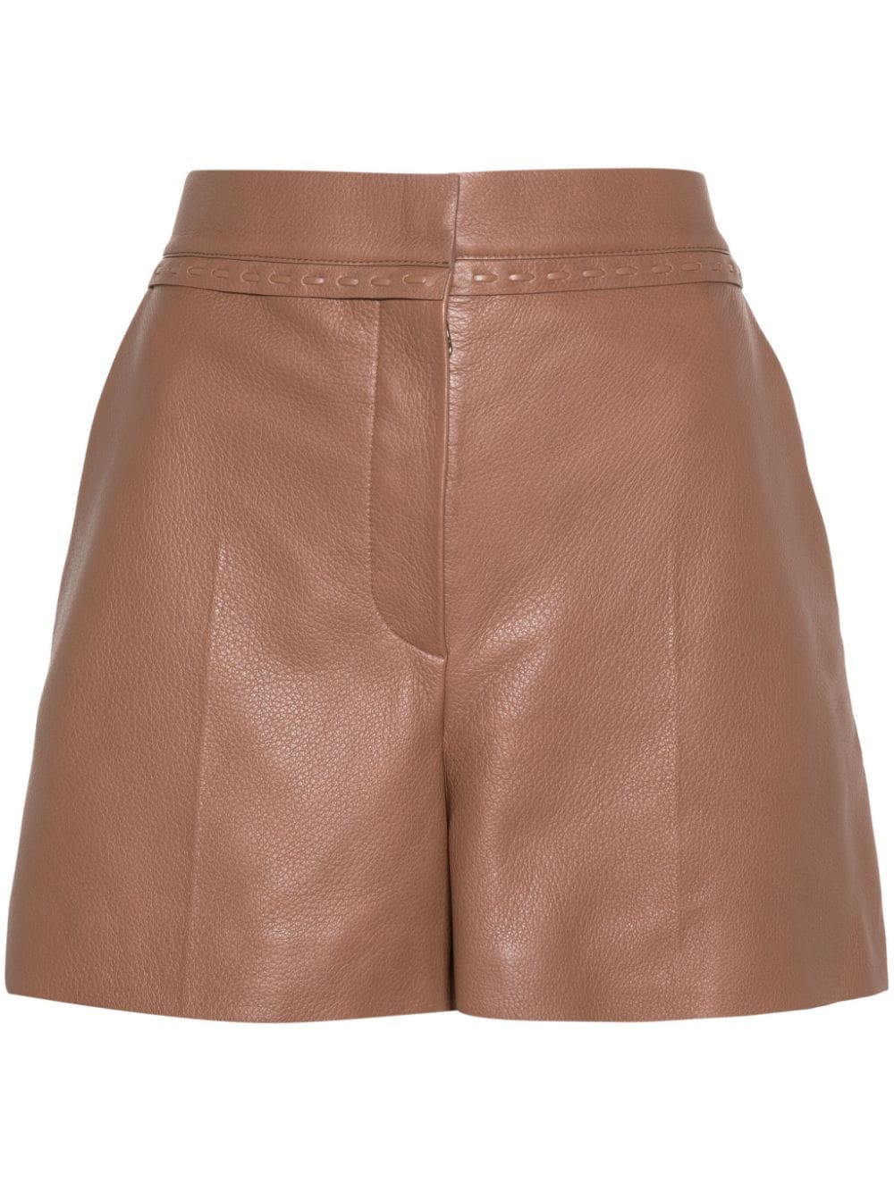 Shop Fendi Selleria-stitching Leather Shorts In Brown