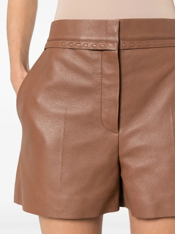 FENDI Selleria-stitching Leather Shorts | Brown | FARFETCH