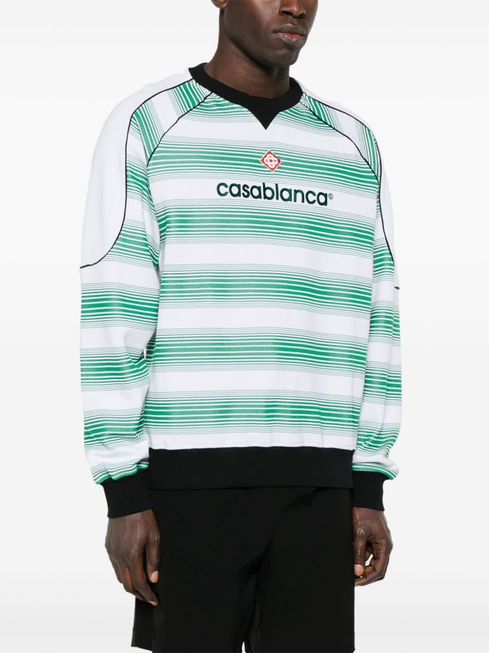 Shop Casablanca Logo-embroidered Striped Sweatshirt In Green