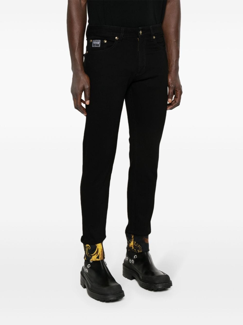 Shop Versace Jeans Couture Watercolour Couture Tapered Jeans In Black
