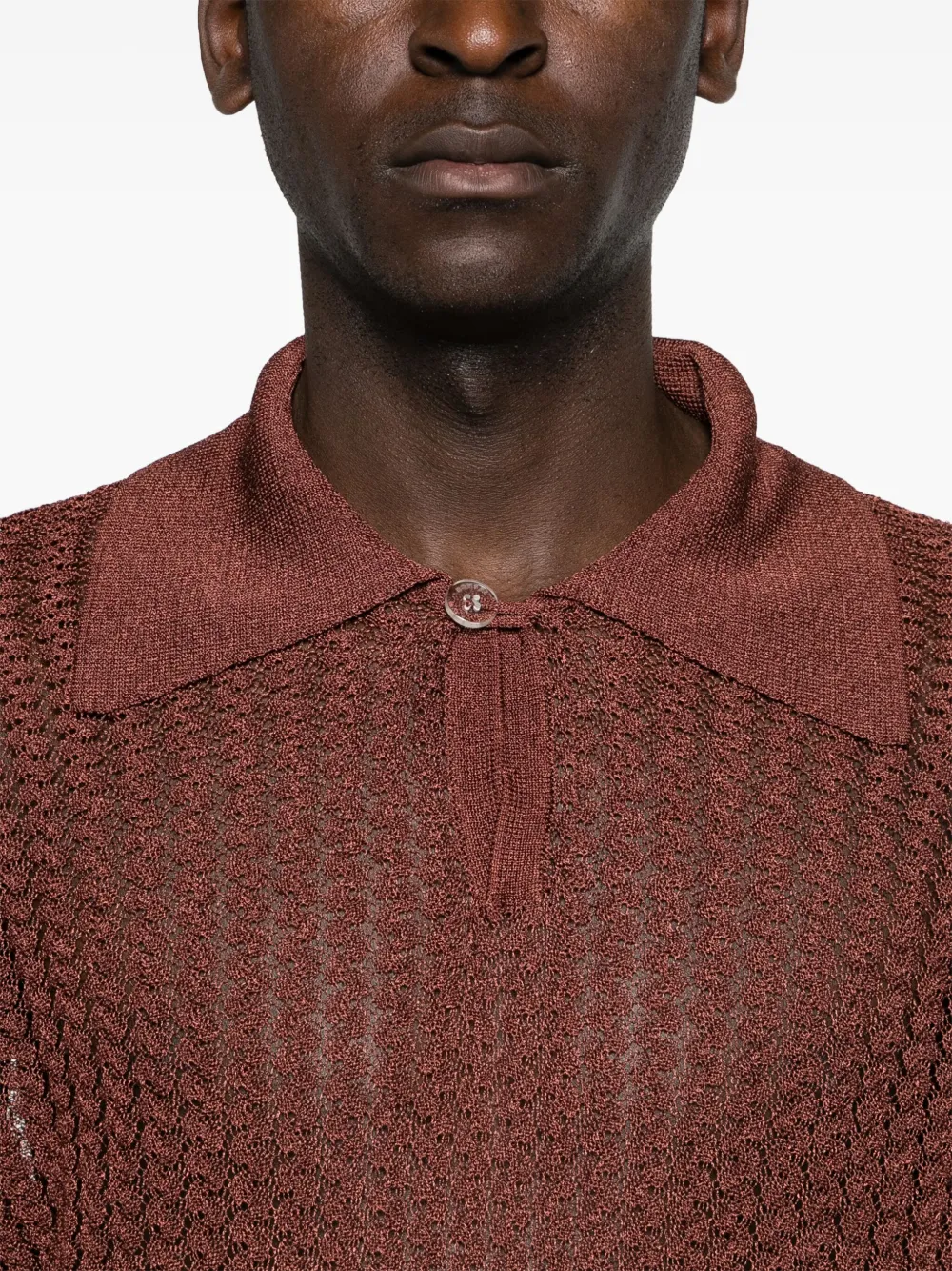 Bonsai Oversize Viscose & Nylon Knit L/s Polo In Brown