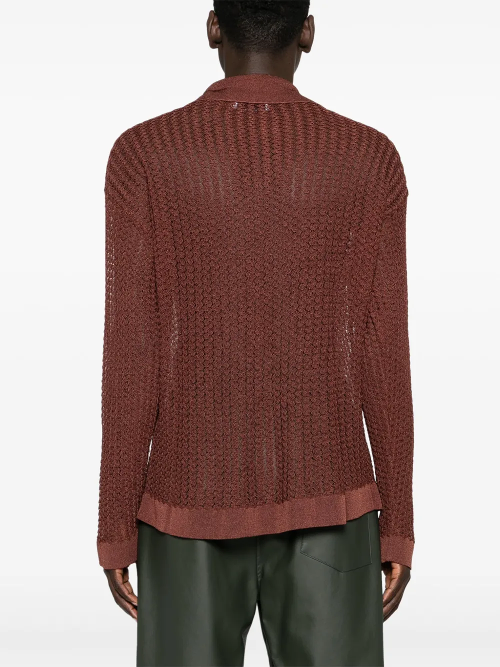 Bonsai Oversize Viscose & Nylon Knit L/s Polo In Brown