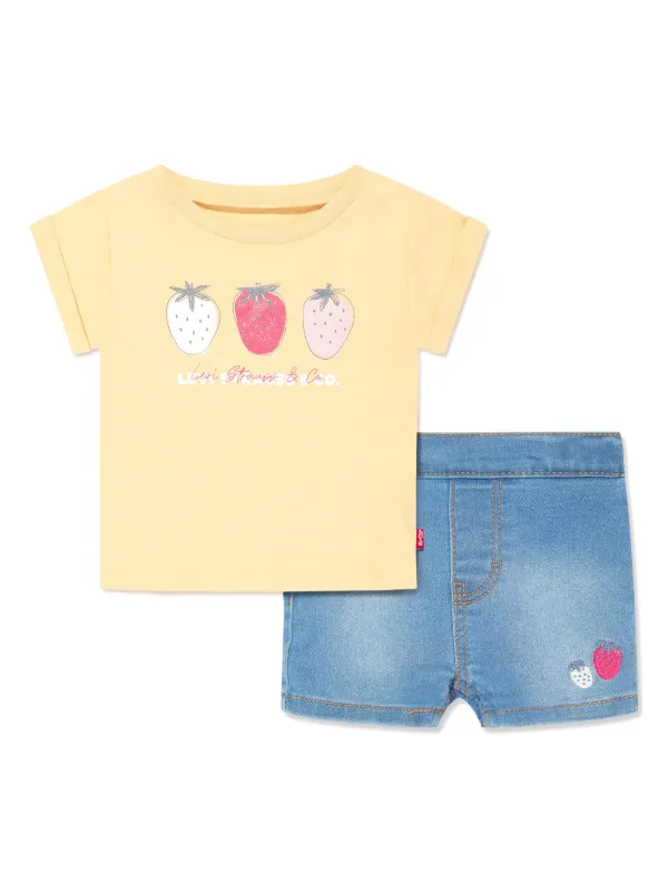 Levi's Kids Ensemble t-shirt-short à Imprimé Fraise Bleu
