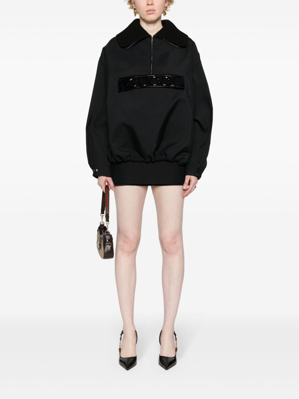 Gucci Sweater met logo-reliëf en halve rits - Zwart