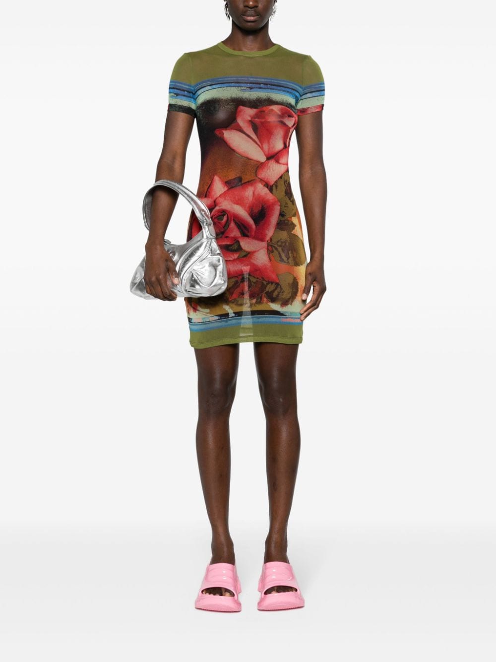 Jean Paul Gaultier Mini-jurk met roosprint Rood