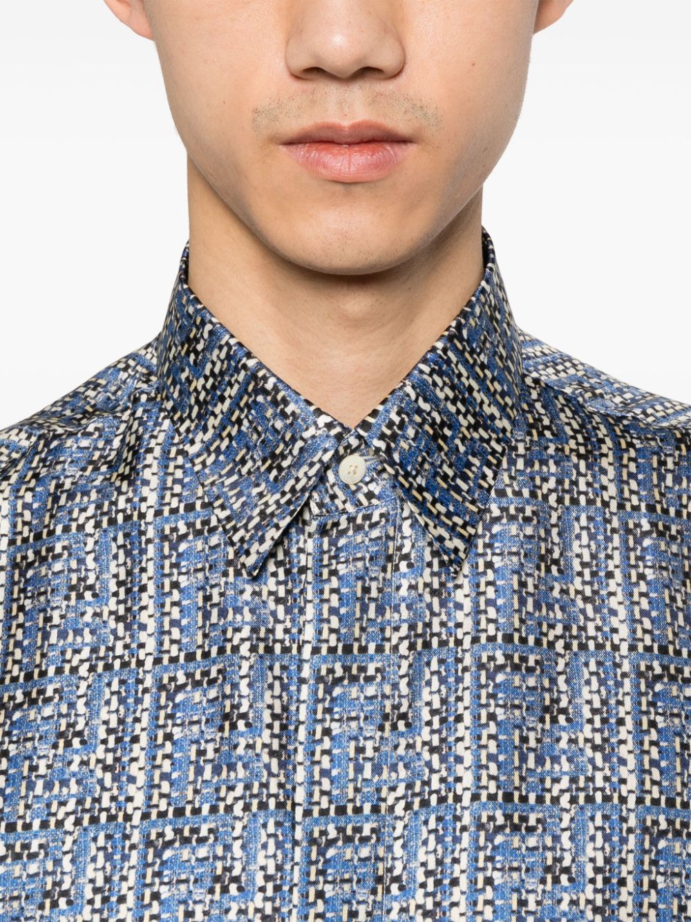 FENDI Zijden overhemd met FF-print Blauw
