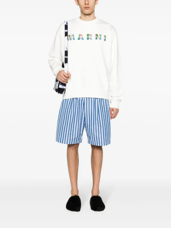 Marni Striped Cotton Bermuda Shorts | Blue | FARFETCH BH