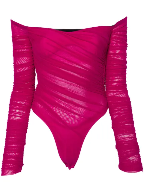 Mugler off-shoulder ruched bodysuit