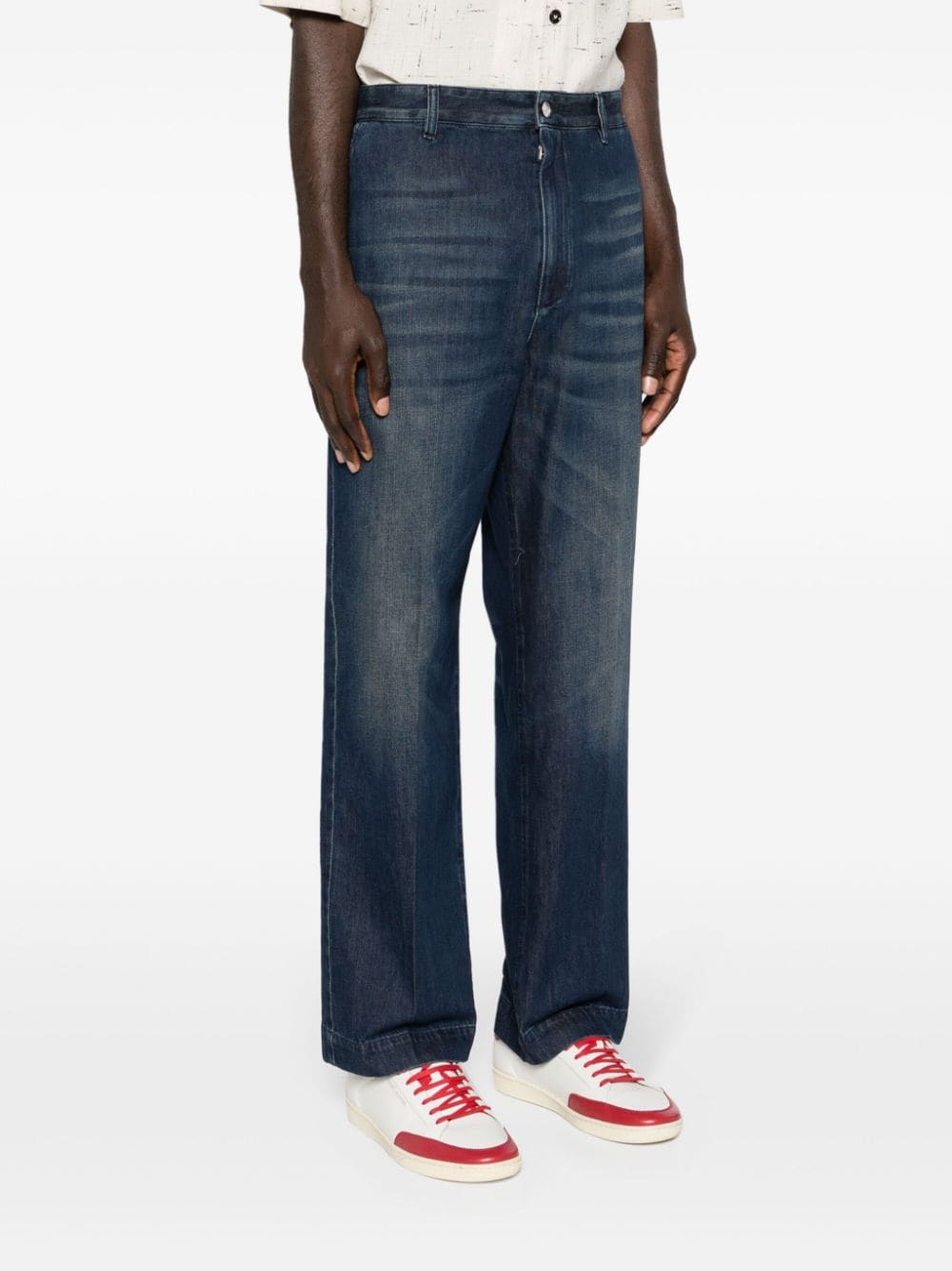 Shop Valentino Tapered-leg Cotton Jeans In Blue