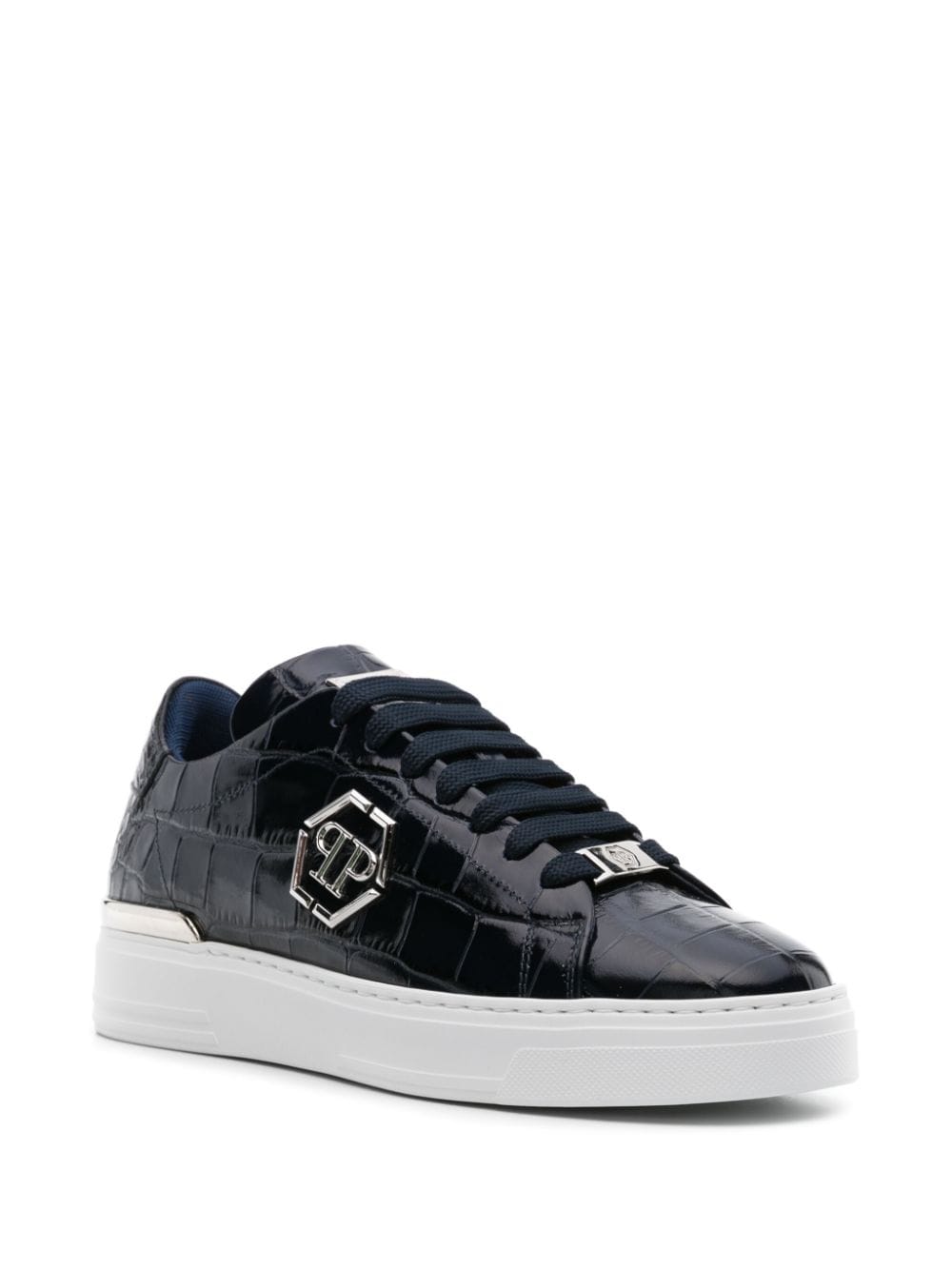 Shop Philipp Plein Hexagon Leather Sneakers In Blue