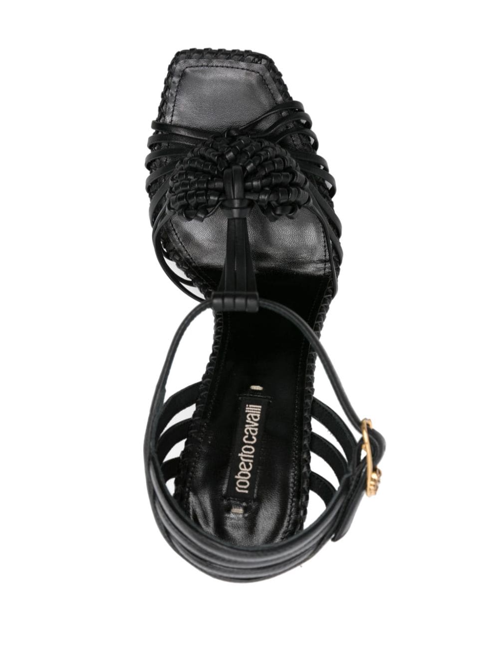 Shop Roberto Cavalli Interwoven-straps Leather Sandals In Black