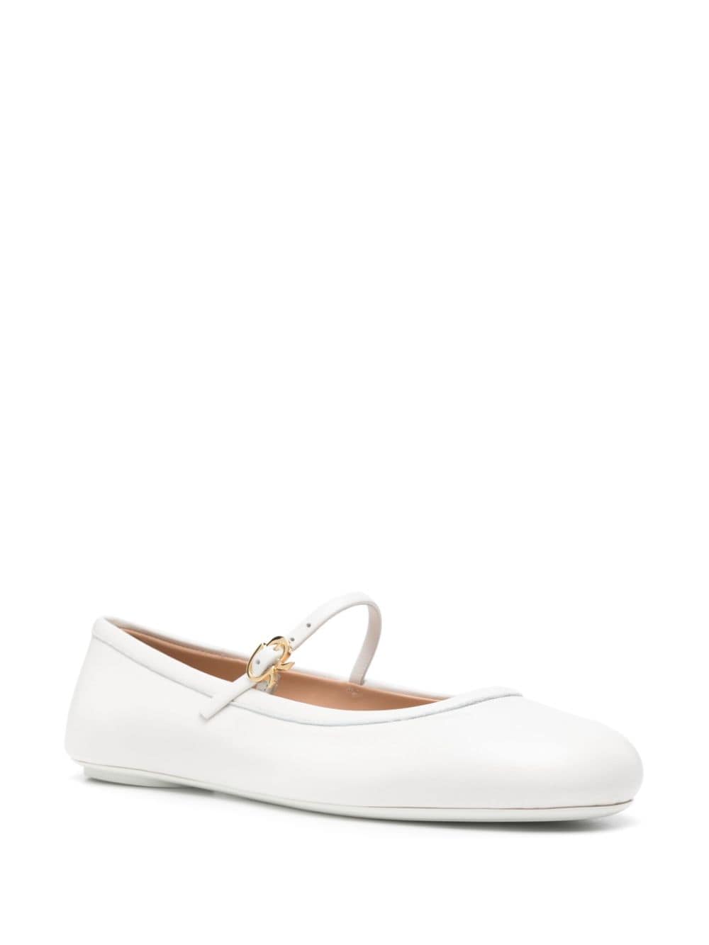 Shop Gianvito Rossi Round-toe Leather Ballerina Shoes In White