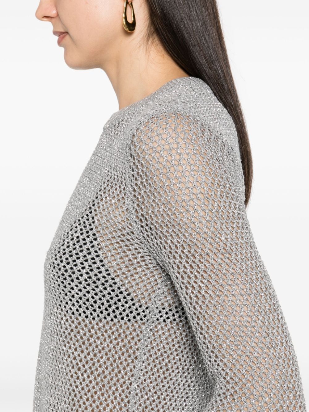 Shop Michael Michael Kors Metallic-threading Open-knit Jumper In Silver