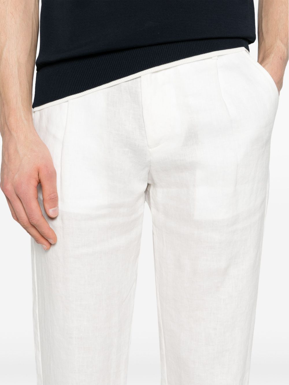Shop Eleventy Drawstring-waist Linen Chinos In White